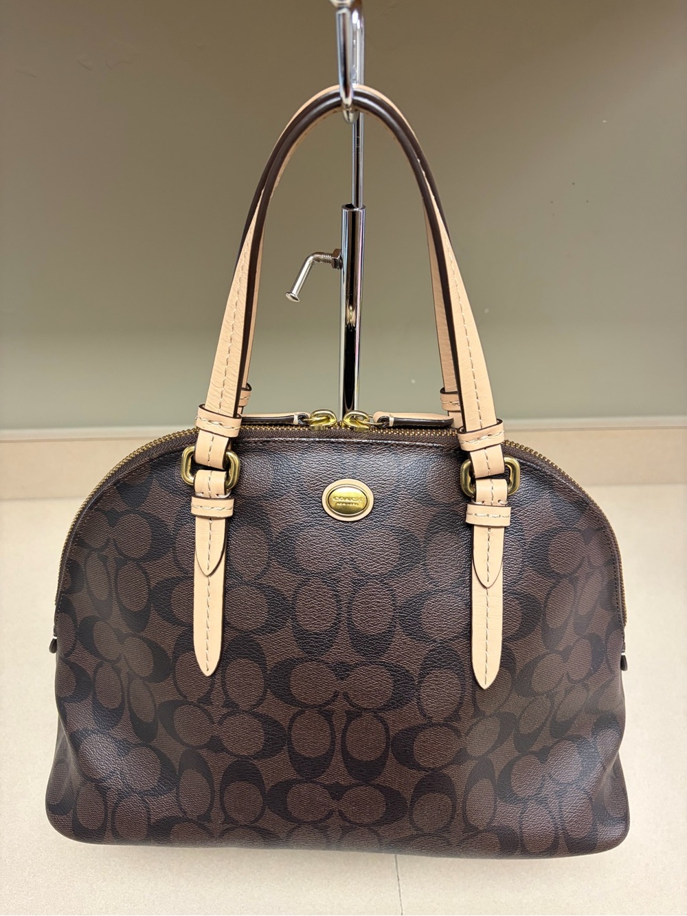 Coach Peyton Signature Cora Domed Satchel F26184 Brown Signature Canvas